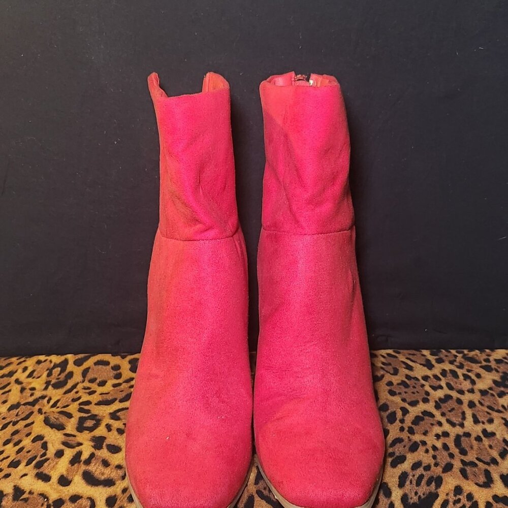 Red Faux Suede Boots - Size 9.5 with 3" heels